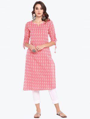 light pink cotton casual wear kurti fabku20723