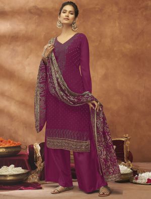 Magenta Georgette Semi Stitched Embroidered Palazzo Suit thumbnail FABSL21306