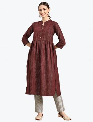 maroon cotton blend woven kurti fabku20711