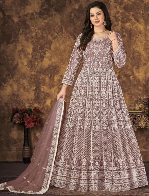 Mauve Net Anarkali Suit With Thread Embroidery Work small FABSL21281