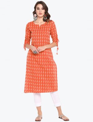 orange cotton casual wear kurti fabku20722