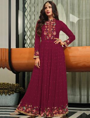 Pink Georgette Anarkali Suit With Thread Work And Sequin small FABSL21289