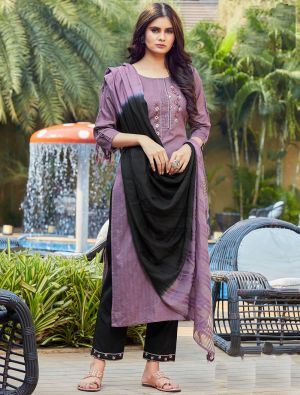 Purple Viscose Dobby Readymade Palazzo Suit With Hand Work FABSL21298