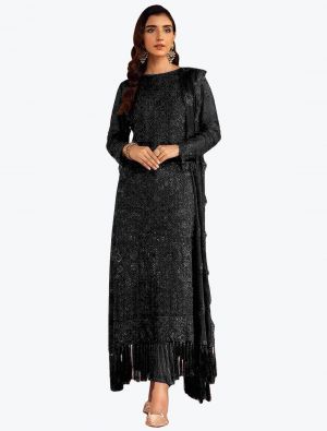 Royal Black Faux Georgette Embroidered Pakistani Suit small FABSL21270
