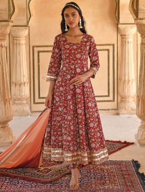 Maroon Premium Cotton Readymade Palazzo Suit swatch FABSL21396