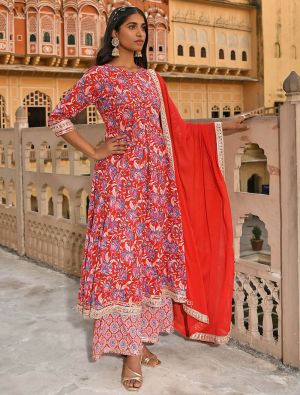 Red Premium Cotton Readymade Palazzo Suit swatch FABSL21393