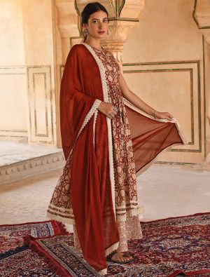 Rusty Red Premium Cotton Readymade Palazzo Suit swatch FABSL21386