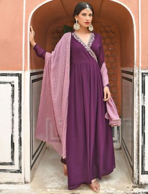 wine georgette readymade gown with dupatta fabgo20176