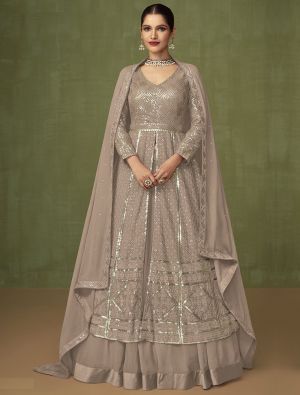 Beige Georgette Anarkali Suit With Thread And Sequin small FABSL21449