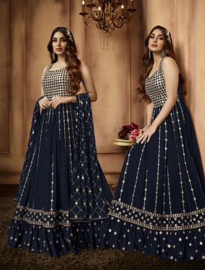 Blue Georgette Embroidered Party Wear Anarkali Suit small FABSL21422