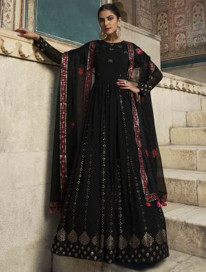 deep black pure georgette designer gown with dupatta small fabgo20192