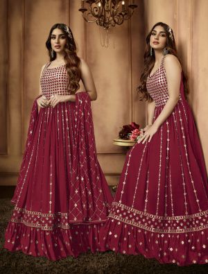 Maroon Georgette Embroidered Party Wear Anarkali Suit small FABSL21423