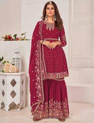 Maroon Georgette Sharara Suit With Multi Thread Work small FABSL21440