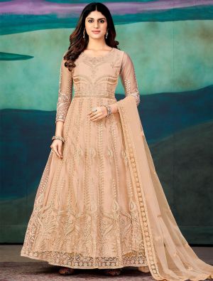 Peach Net Anarkali Suit With Embroidery Work small FABSL21416