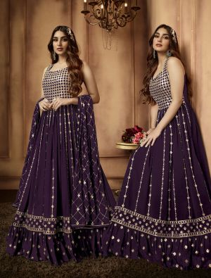 Purple Georgette Embroidered Party Wear Anarkali Suit small FABSL21421