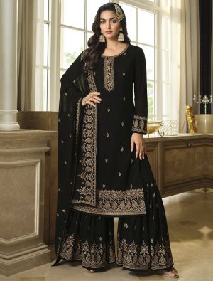 Rich Black Georgette Sharara Suit With Thread And Sequin small FABSL21436