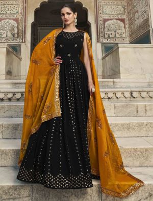 rich black pure georgette designer gown with dupatta small fabgo20187