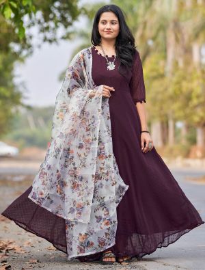 wine faux georgette readymade gown with dupatta fabgo20182