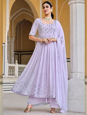 Lavender Georgette Palazzo Suit With Mirror Embroidery small FABSL21478
