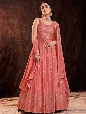 coral pure georgette ready to wear designer gown fabgo20200