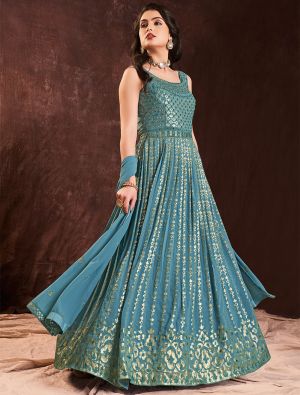 light blue pure georgette ready to wear designer gown fabgo20207