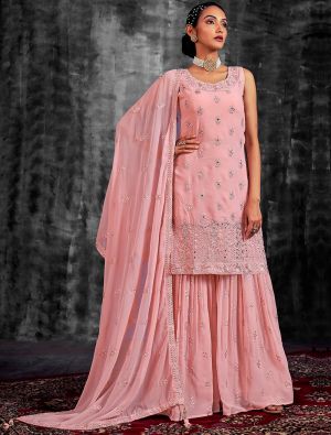 Light Pink Pure Georgette Readymade Sharara Suit FABSL21495