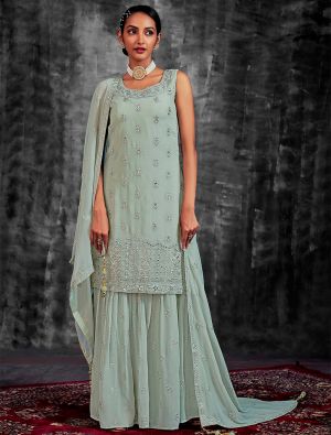 Light Pistachio Pure Georgette Readymade Sharara Suit FABSL21493