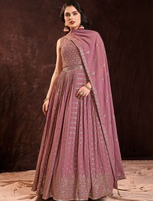 mauve pure georgette ready to wear designer gown fabgo20203