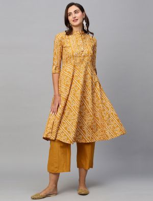 mustard pure cotton printed kurti with bottom fabku20759
