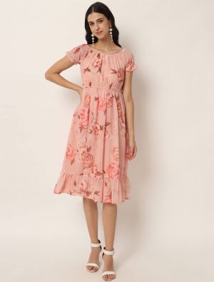pink georgette floral printed midi dress fabku20740