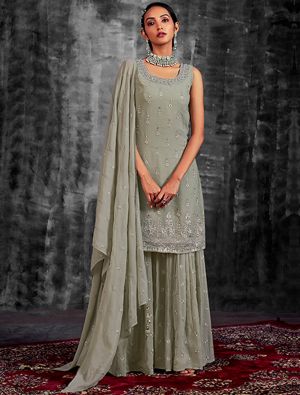 Pistachio Green Pure Georgette Readymade Sharara Suit FABSL21501