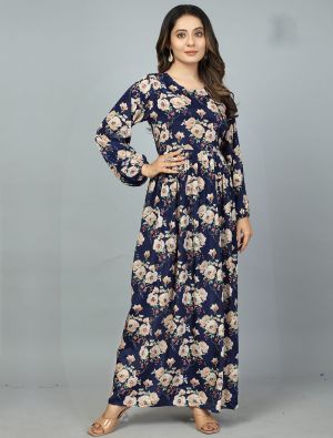 blue kasturi silk floral printed readymade gown fabgo20213