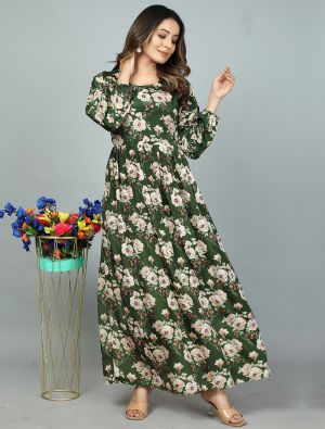 fern green kasturi silk floral printed readymade gown fabgo20218