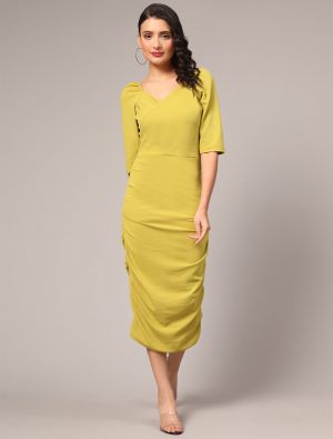 lime yellow cotton lycra chic bodycon dress fabku20782