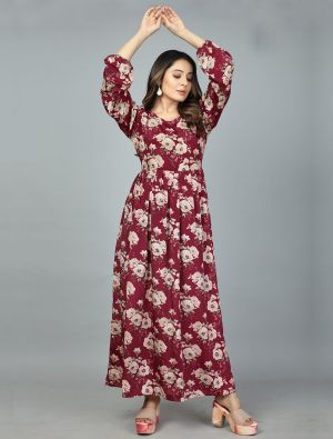 maroon kasturi silk floral printed readymade gown fabgo20216
