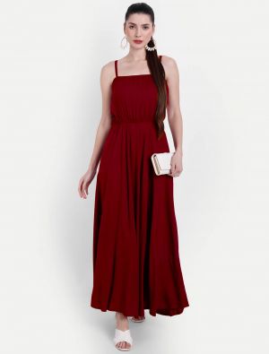 rich maroon viscose rayon flared sleeveless maxi dress fabku20816