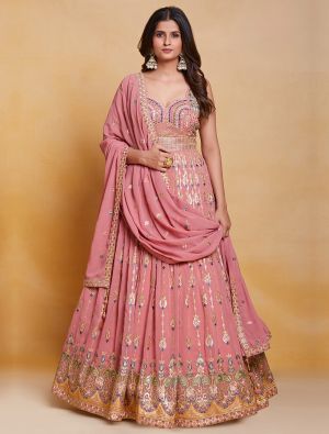 baby pink pure georgette readymade gown with dupatta fabgo20237