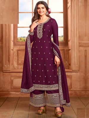 Deep Purple Silk Georgette Embroidered Palazzo Suit small FABSL21517