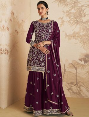 Deep Wine Georgette Semi Stitched Sharara Suit small FABSL21547