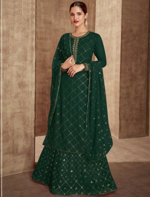 Forest Green Georgette Semi Stitched Designer Lehenga Suit small FABSL21540