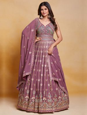 mauve pure georgette readymade gown with dupatta fabgo20233