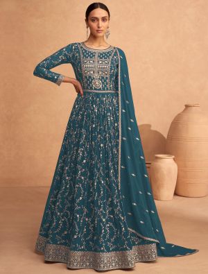 Rama Georgette Semi Stitched Sequined Anarkali Suit small FABSL21555