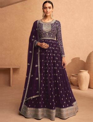 Rich Wine Georgette Semi Stitched Sequined Anarkali Suit small FABSL21551