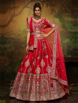 Fiery red Premium Silk Designer Bridal Lehenga Choli small FABLE20359
