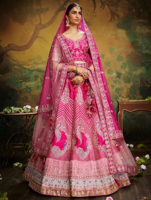 Hot Pink Premium Silk Designer Bridal Lehenga Choli small FABLE20360