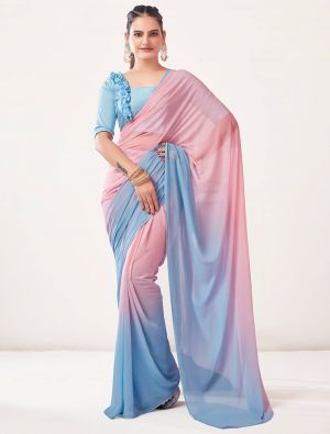 Pastel Pink Georgette Bollywood Style Ready To Wear Saree