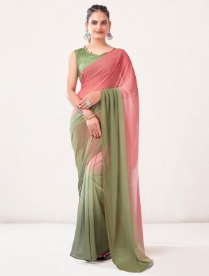 Peach Georgette Bollywood Style Ready To Wear Saree