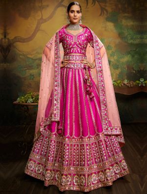 Rich Pink Premium Silk Designer Bridal Lehenga Choli small FABLE20363