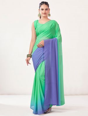 Sea Green Georgette Bollywood Style Ready To Wear Saree