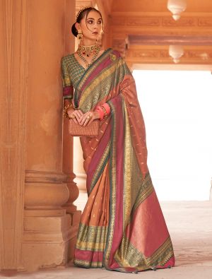Brown Patola Silk Woven Saree With Gold Print